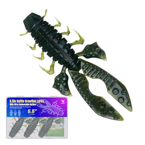 Image of Battle Craw Soft Plastic Crawfish Lures Kit with Removable Rattles | Salt Infused Creature Bait for Bass Fishing, Texas Rig & Jig Trailer Lure in Tackle Box, Realistic 1:1 Claw-to-body 4.1 /5.5in
