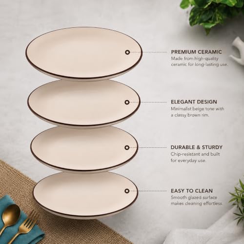 Image of Freakway Ceramic Small /Quarter Plates Set of 4 Pcs | Stoneware Appetizer /Side Plates (7.4 Inch) | Microwave Safe, Dishwasher Safe | Kitchen, Dining, Restaurants, Gifting | Ivory White