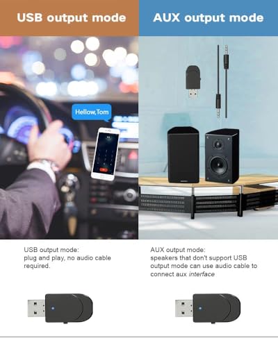 Pagaria 2 in 1 Bluetooth 5.0 Transmitter Receiver 3.5mm Stereo Audio Adapter with Mic, Easy Slide Switch Mode, Model: KN330 8 41R8+SXIyaL