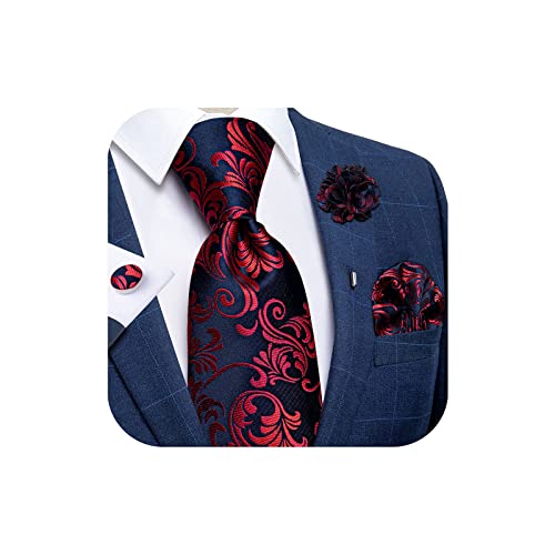 Image of DiBanGu Silk Ties for Men Necktie and Lapel Pin Brooch Set Formal Woven Paisley Plaid Striped Solid Tie Wedding Party
