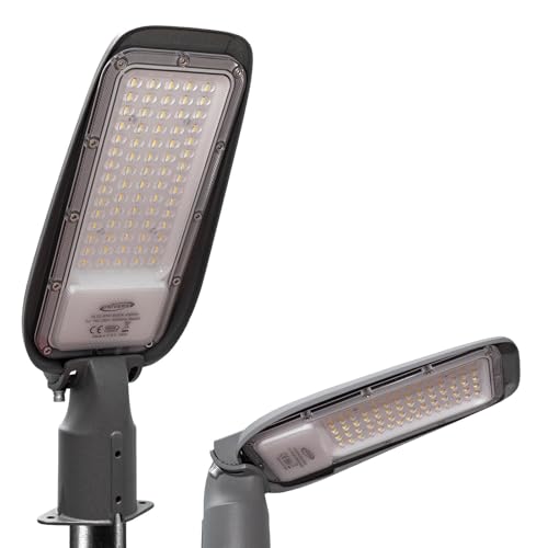 Planetitaly Faro armatura stradale IP65 esterno lampione LED 50W inclinabile 90 gradi luce viali sentieri giardino 4500lm 230V