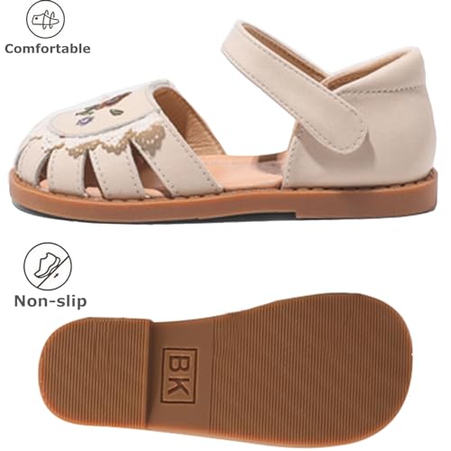 Toddlers Little Girls Embroidery Retro Style Sandals Hook&Loop Flower Summer Shoes Cute Flats4
