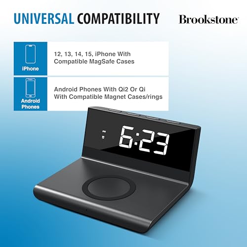 Brookstone BK15-QC1-BK Desk Led Alarm Clock 15W Wireless Charger thumb #3