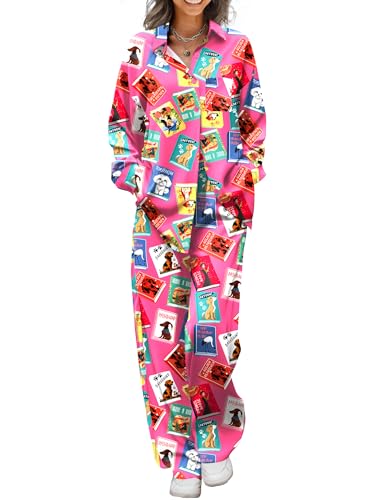 Image of Ekouaer Womens Satin Silky Pajama Set 2 Piece Print PJs Soft Loungewear Button Down Sleepwear with Elastic Waist Long Pants