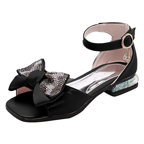 Kids Girls Dress Shoes Open Toe Low Heels Ankle Buckle Bow Ballet Wedding Party Sandals Princess Flower Shoes