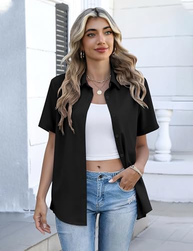 Image of Zeagoo Button Down Shirts for Women Short Sleeve Collared Tops Dressy Casual V Neck Blouses