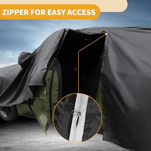 Image of Car Cover Waterproof All Weather Sun Rain Protection Full Exterior Cover for Jeep Wrangler 4DR Black with Left Side Zippers