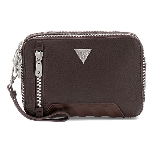 GUESS bolso bandolera Torino, modelo Camera Bag con doble cremallera en color marrón oscuro
