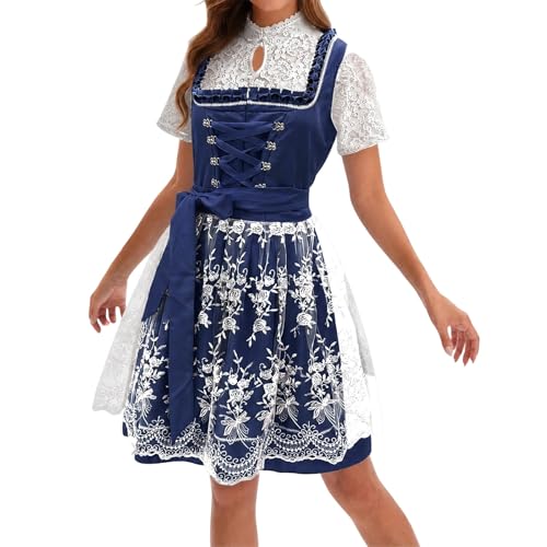 Dirndl midi femme en dentelle avec chemisier de fête de la bière ajustable