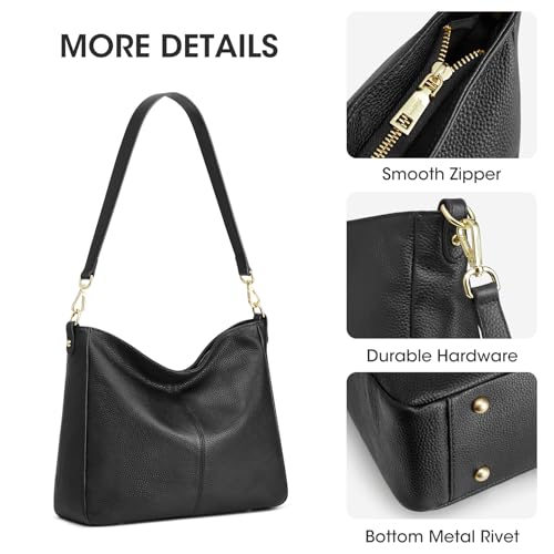 Image of Kattee Leather Purses, Hobo Crossbody Bag with 2 Straps | Soft pebbled leather hobo bag with 2 straps, roomy pockets, everyday style for work, shopping, travel, and outings.