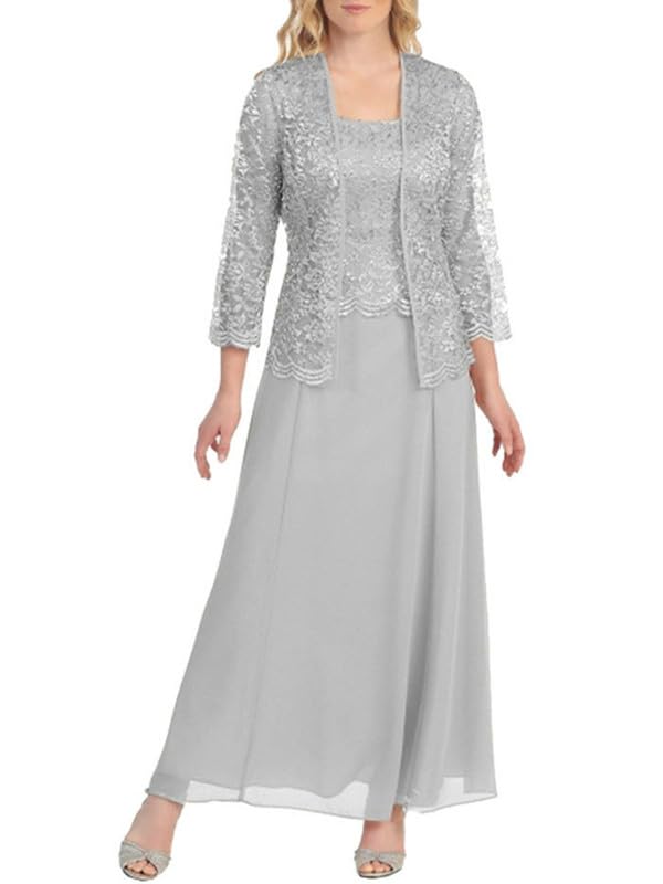 Zweiteiler Damen Elegant Festlich Lang Abendgarderobe Kleid Hochzeit Tüll Spitze Bolero und Abendkleid 2 Teiler Set Abendmode Outfit Kleider Anzug