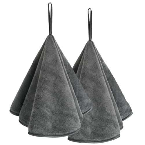VIVOTE Lot de 2 Serviettes en Microfibre Super Douces et absorbantes pour Cuisine et Salle de Bain, Serviettes Rondes 50 x 50 cm, Gris foncé