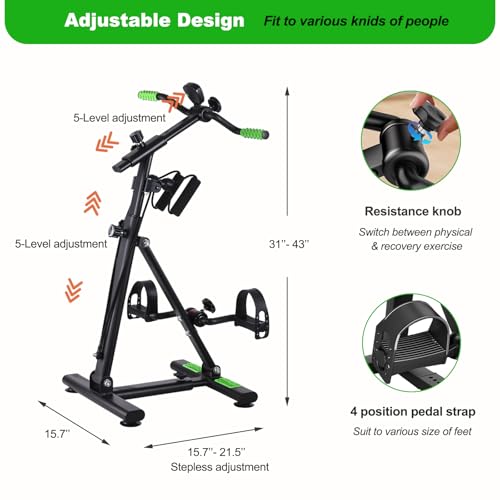Image of Pedal Exerciser Bike for Seniors, Arm Leg Hand and Knee Elderly Exercise Equipment, Sitting Home Exercise Machine for Total Body, Upper and Lower Limb Physical Therapy Trainer
