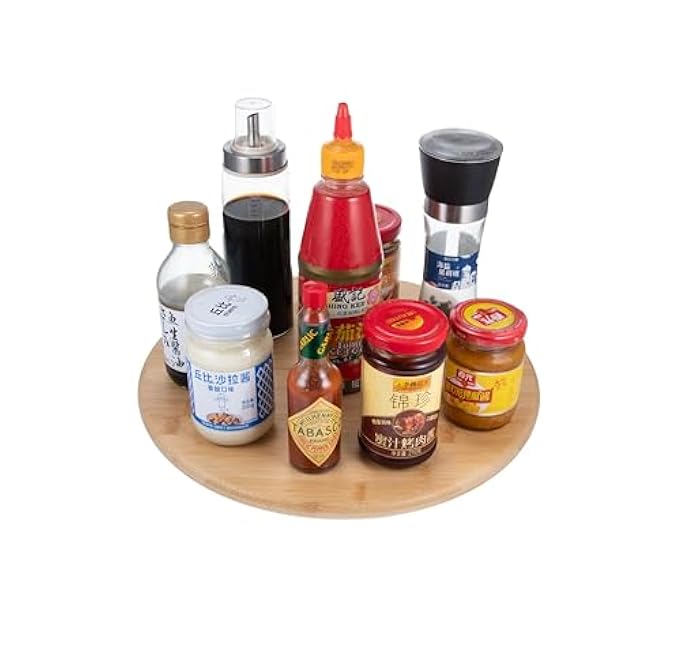 Plutreas Bamboo Lazy Susan Turntable for Cabinet or Table (13 inch)