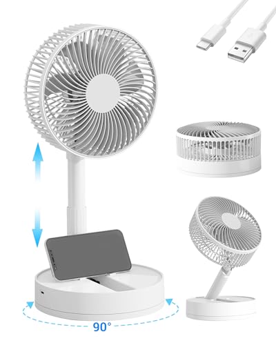 KASYDoFF Desk Fan, 8''-5400mAh USB Rechargeable Oscillation Fan, 42CM Height Portable Table Fan with 4 Speed Settings, Foldable Battery Mini Cooling Fans for Bedroom, Home and Outdoor