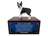 Beautiful Paulownia Small Wooden Urn with Boston Terrier Figurine & Personalized Poem The Last Battle