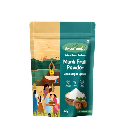 Image of SweeTempt MonkFruit Sweetener Powder 200g | Zero Sugar & Zero Calories | Erythritol Free Natural Sweetener | 1:1 Sugar Replacement | For Tea, Coffee, Baking, Desserts & Cooking
