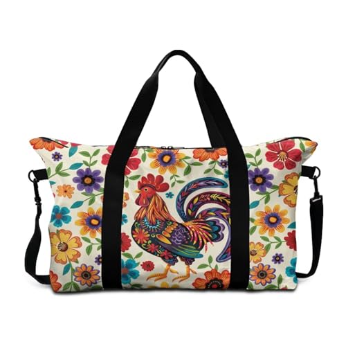 BIGCARJOB Chicken Duffel Bag Outdoor Carry On Garment Duffel Bag, Hippie Floral Duffel Bags Weekender Gym Bags Tote Overnight Storage Pouch for Travel