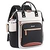 LOVEVOOK Mochila para laptop para mujer, Beige-Negro, 15,6 pulg., Moda