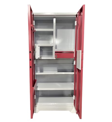 Image of MKFURNITURE Steel Almirah Wardrobe 2 Door with Mirror Cupboard | Wardrobe Storage Rack Closest Organizer for Clothes | 1 Hanging Space and 2 Drawer | Modern Storage Wardrobe (Red)