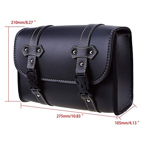 Luixxuer Motorcycle Side Bag ATV UTV Tool Bag, Universal PU Leather Waterproof Fork Bag Luggage Saddlebags Handlebar Rear Bag Sissy Bar Storage Tool Bag (Black)
