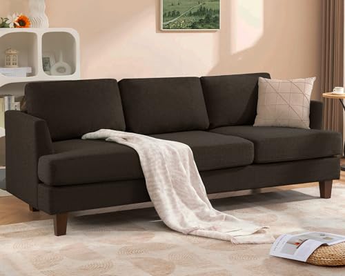 Image of Busaurus 4 Seater Couch with Armrests, 89" Mid Century Modern Chair with Wood Frame, Comfy Bed Couch for Bedroom, Apartment and Study Room (Dark Brown)