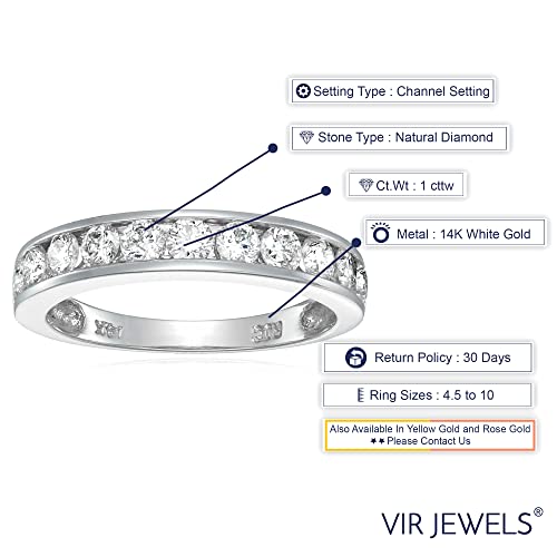 1 carat (ctw) Diamond Wedding Anniversary Band for Women, Half Eternity Round Diamond Engagement Ring 14K White Gold Channel Set 1 cttw, Size 4.5-103