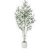 Artificial ficus tree 7ft with white planter tall fake ficus tree for home decor indoor faux ficus floor plant with green fake moss for office living room  urban country home decor