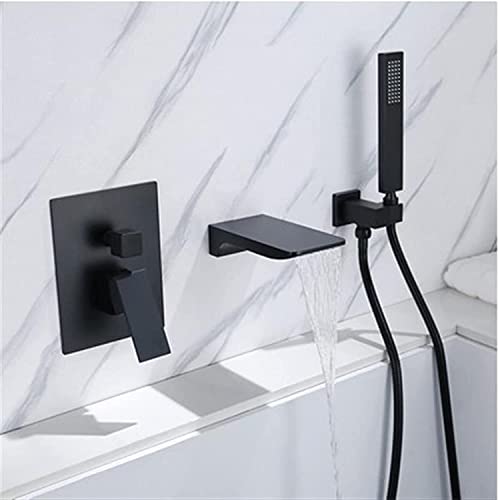 Robinet de baignoire cascade mural noir avec douchette monocommande