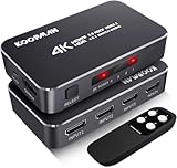 4K HDR HDMI Switch, Koopman 4 Ports 4K 60Hz HDMI 2.0 Switcher Selector with IR Wireless Remote, Supports UltraHD Dolby Vision, High Speed(Max to 18.5Gbps), HDR10, HDCP 2.2 & 3D