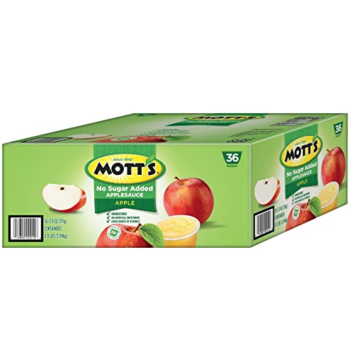 Mott's No Sugar Added Applesauce, 3.9 Oz Cups, 36 Count, Good Source Of Vitamin C, No Artificial Flavors