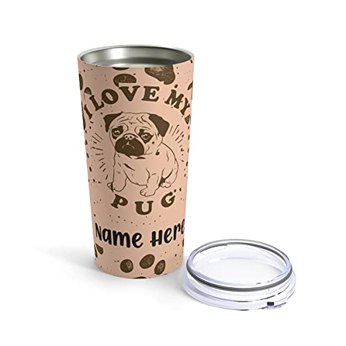 Personalized Custom Stainless Steel Tumbler Travel Mug For Hot Coffee Cold Drinks - 20Oz With Lid Dishwasher Safe (Pug) #TOP21