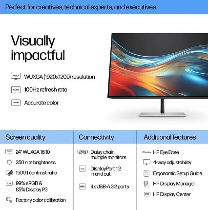 Image of HP Series 7 Pro 24 inch WUXGA IPS Monitor (2 Pack) | 5ms Response Time, Anti Glare, Flicker Free, Tilt, Swivel, Pivot, VESA Mount (100mm), Displayport, HDMI, Black /Silver Color