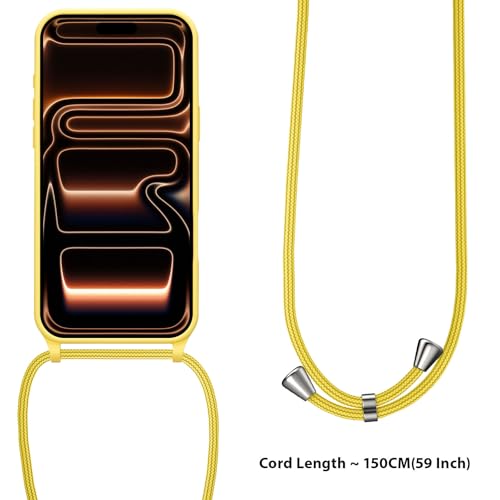 UEEBAI Crossbody Lanyard Phone case for iPhone 17 Pro Max, Silicone Phone Cover with Adjustable Necklace Strap Soft Belt Neck Cord Lanyard Case Preetty Crossbody Case for Women - Yellow by UEEBAI - Used condition - Image 3