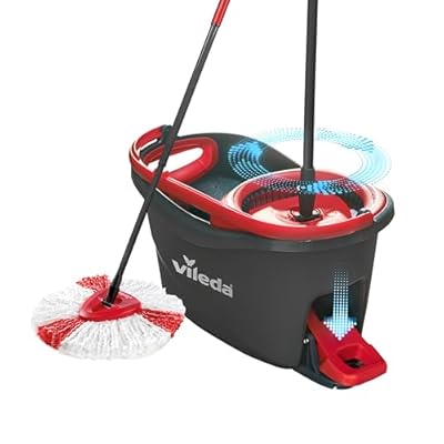 Vileda Turbo Juego de Cubo de fregona para Suelos giratoria con Pedal - Mango telescópico 85-123 cm - Cabezal de Microfibra 2 en 1 - Love it Clean - Embalaje sostenible