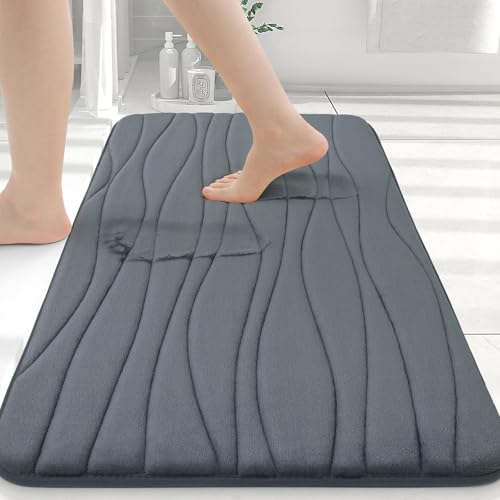 Buganda Memory Foam Bathroom Rug Mat 24x16, Extra Soft and Absorbent Bath Mats, Non-Slip and Machine Washable Bath Rugs for Bathroom Floor,Tub and Shower, Dark Grey