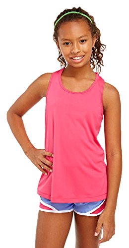 Soffe Girls' Performance Racer Tank Top, Neon Pink, Large