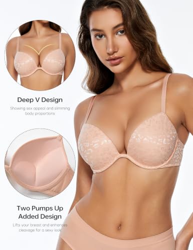 Image of Wingslove Women's Push Up Bra Deep V Plunge Underwire T-Shirt Bra Multiway 2 Cups Up
