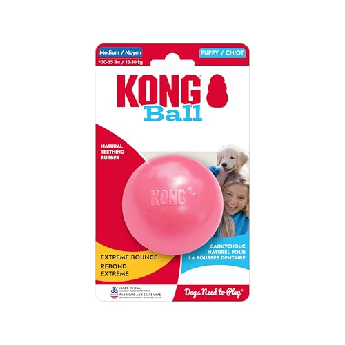 KONG Puppy Ball with Hole, Teething Toy, for Medium/Large Puppies, Pink