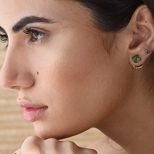 Lunaya Gem Stoned Studs 18K Gold Plated Handmade Luxury Green Earring Lifestyle Unique Fashion Jewelry For Women Girls Lightweight Perfect Set For Gifting (Round-8 Mm, Aventurine) #TOP2
