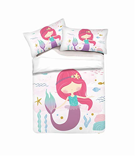 EU-VV Juego De Cama Funda Nórdica Microfibra Cepillada 3D Sirena De Dibujos...