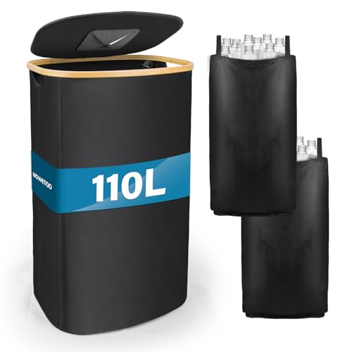 MOWETOO Poubelle de recyclage 110 l cuisine maison - Grande poubelle avec couvercle, 2 sacs int. amovibles réutil.