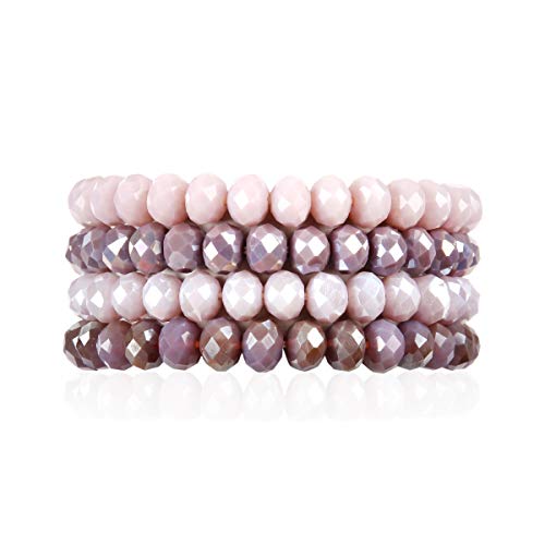 Image of RIAH FASHION Bohemian Multi-Layer Beaded Stacking Bracelet - Versatile Stretch Strand Statement Wrap Slip-on Cuff Bangle Shiny Crystal Bead Metallic, USA Flag, Rainbow Pride