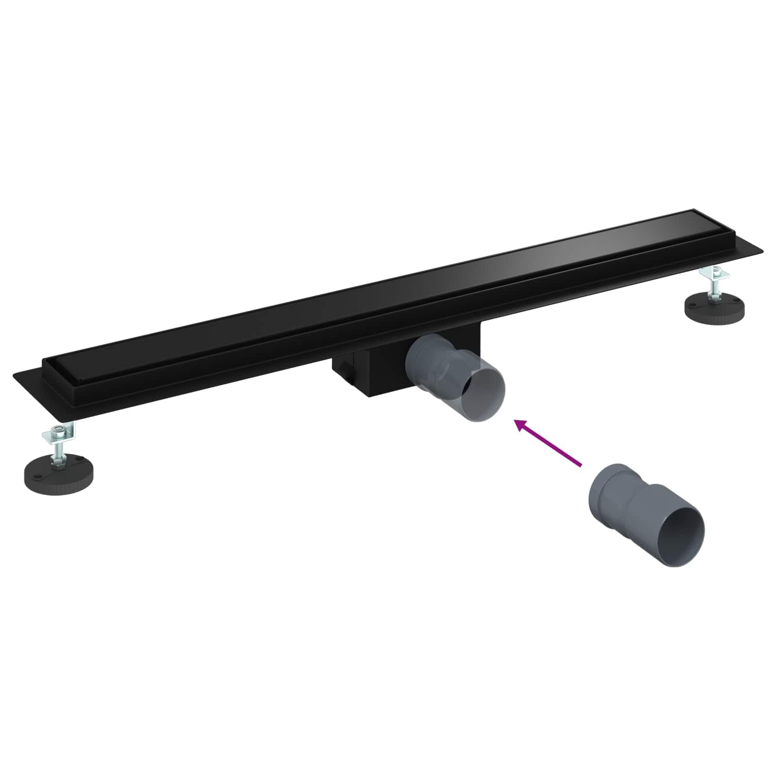 vidaXL Drenaggio Doccia 2 in 1 Nero 70 cm Acciaio Inox 304, Stile per Il Bagno, Scarico Doccia Moderno, Soluzione idraulica, Accessori per Il Controllo dell'Acqua