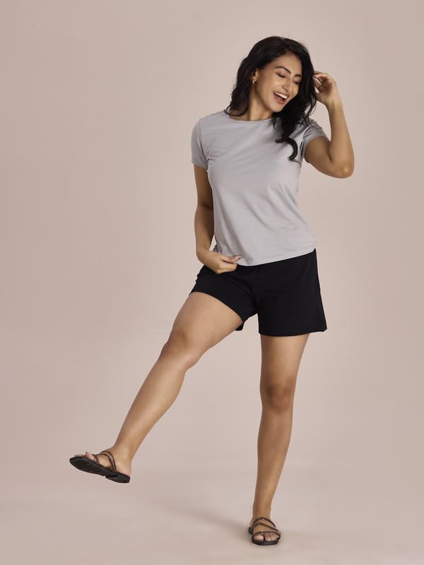 Image of GO COLORS Women Solid Mid Rise Relaxed Fit Casual Shorts