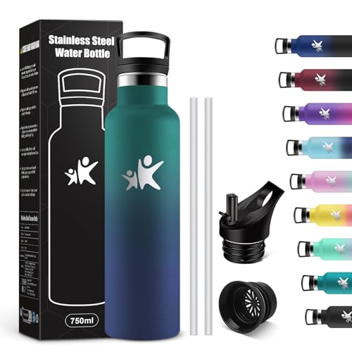 KollyKolla Botella Termica 750ml, Botella Agua Acero Inoxidable con Pajita y Filtro, Reutilizable, Termo a Prueba de Fugas, Sin BPA, Cantimplora para Deporte, Oficina, Gimnasio, Ciclismo, Escuela