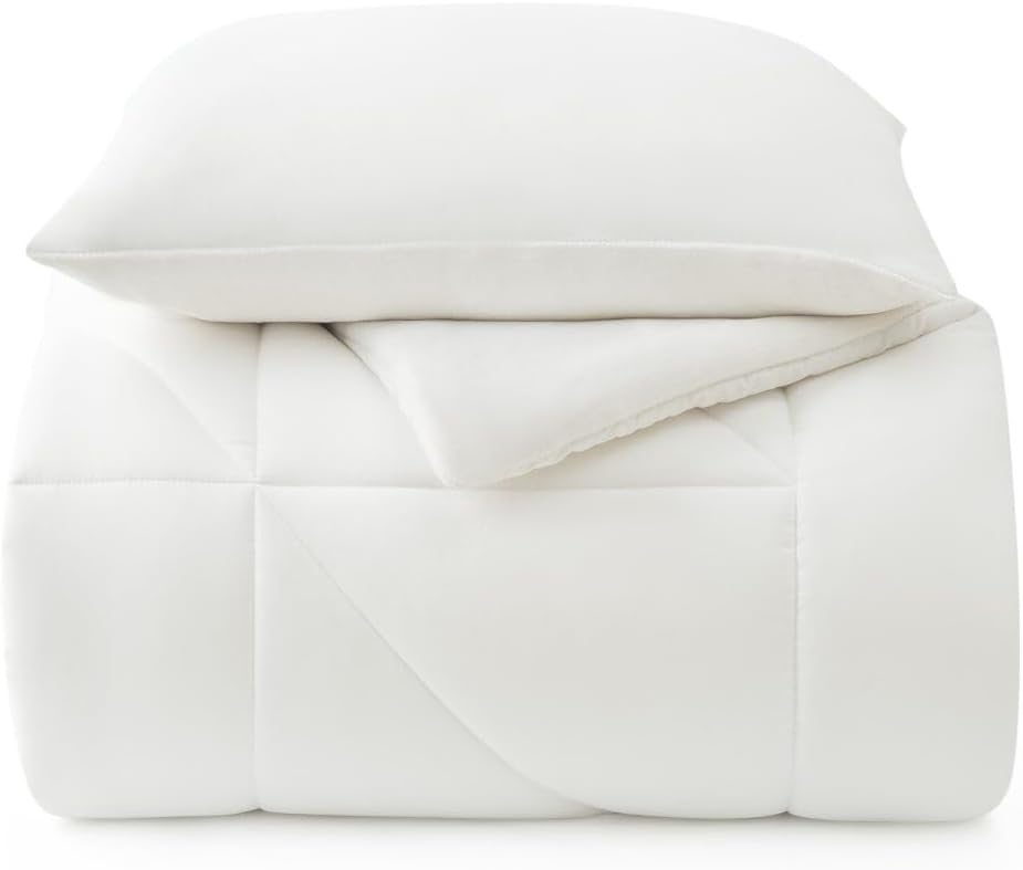 UGG Twin XL/Twin Comforter Set – 2 Piece Luxury Reversible Plush Twin Bed Set with Down Alternative Fill, Soft Comforters Bedding Set with a Pillow Sham for Home & Bedroom Decor, White Snow (Corey)