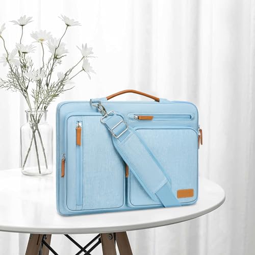 Image of MOSISO 360 Protective Laptop Shoulder Bag,13-13.3 inch Computer Bag Compatible with MacBook, HP, Dell, Lenovo, Asus Notebook,Side Open Messenger Bag with 4 Zipper Pockets&Handle, Air Blue