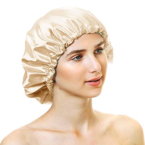 Image of Extra Large Adjustable Double Layer Satin Hair Bonnets with Drawstring for Women Night Sleeping Long Silky Satin
