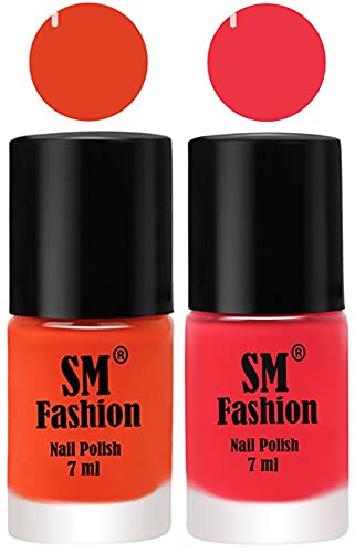 Image of Long Lasting Nail Polish | Nail Paint Combo 7 ml Each) - Set of 2 Reddish Orange -Rose Pink